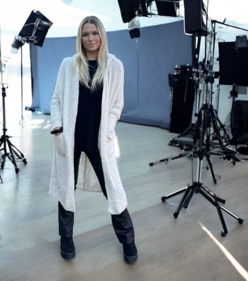 Cardigan med luva, offwhite