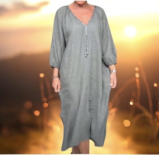 Wanja dress linne-Army