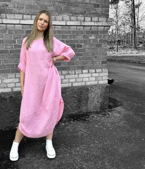 Andrea linendress bubbelgums rosa