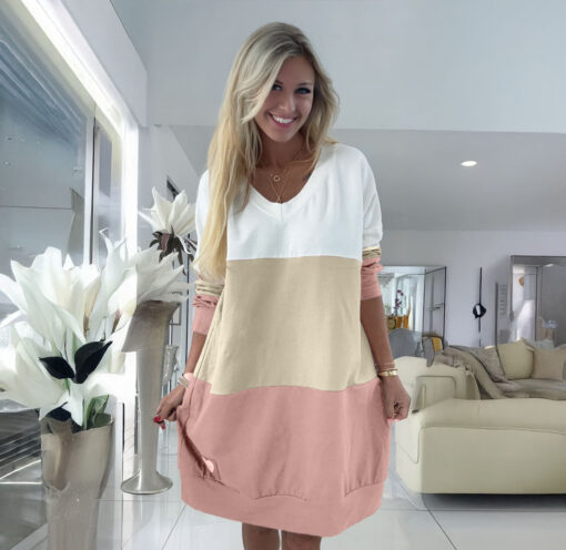 klänning med 3 färger- beige/rosa