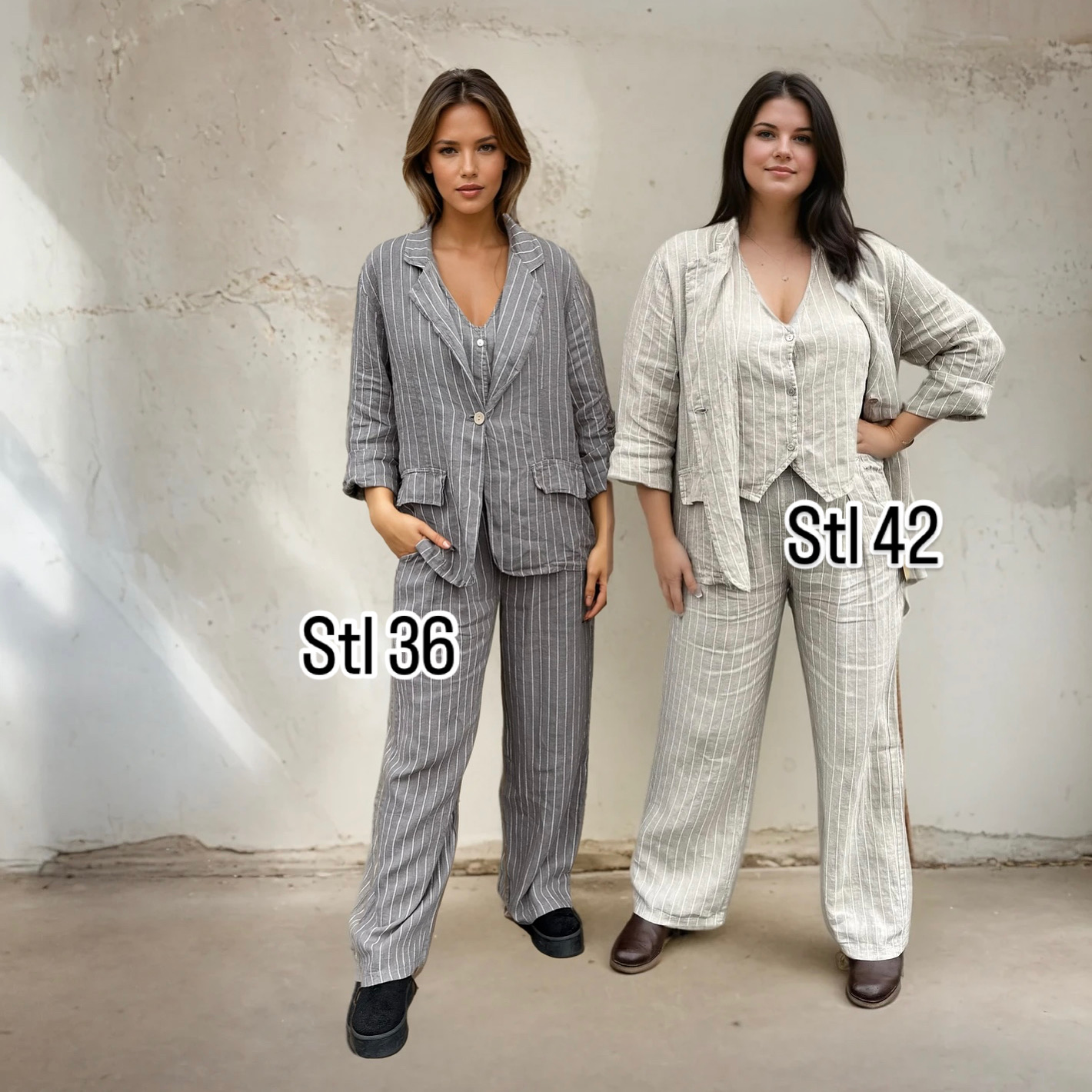 Get the style! Linneblazer, väst och byxa-Taupe