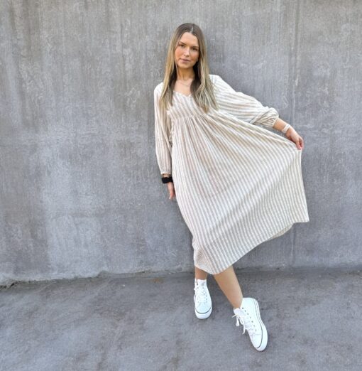 Lulu dress beige/randig 100% bomull - Bild 3