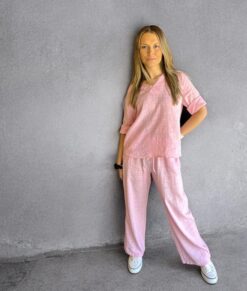 Bianca blus bomull med linnekänsla – Rosa