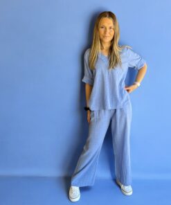 Bianca blus bomull med linnekänsla – blå
