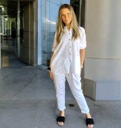 Siri Byxa bomull med linnekänsla – White