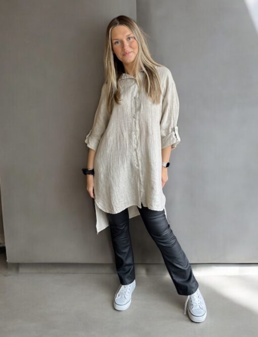 Long linenshirt – Beige - Bild 2