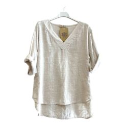 Bianca blus bomull med linnekänsla – beige
