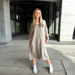 *NYHTET* Amanda linendress Beige/taupe