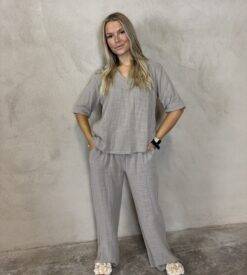Bianca pants bomull med linnekänsla, Taupe