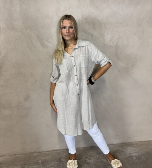 Långskjorta med linnekänsla - Beige - Bild 4