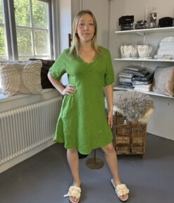 Polly short linendress – Grön